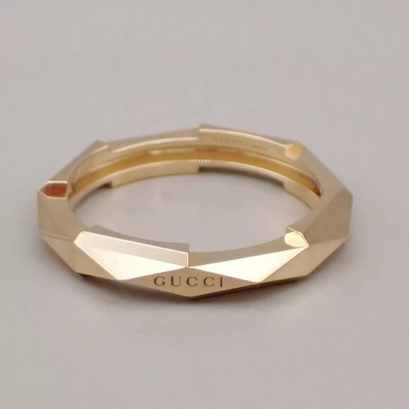 GUCCI Logo Link To Studded Ring Au750 (18K) Size 22 Yellow Gold Italy 25RK868 - Picture 2 of 13